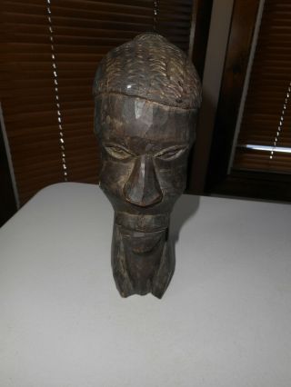 Vintage Carved Wood African Head Tribal Statue Figure Art Bust