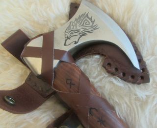 Fenrir,  Viking Wolf Bearded Viking Axe With Rune Handle