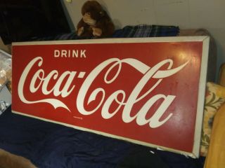 Vintage 60s " Drink Coca Cola " Steel Soda Cooler Sign 60 " X 24 "