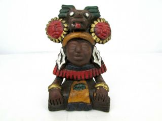 Aztec Mayan Inca Mexico Clay Terracotta Pottery Figure Man Dog Head Suns