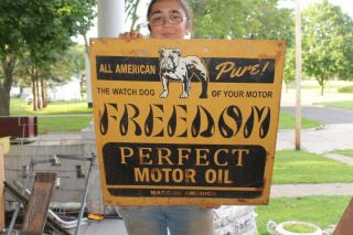 Large Freedom Perfect Motor Oil Gas Station 24 " Metal Sign