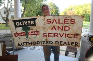 Large Oliver Outboard Boat Motors Fishing Farm Tractor Gas Oil 48 " Metal Sign