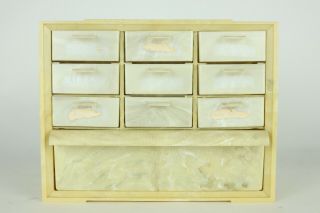 Vintage Akro - Mils Akron,  Oh Marbled Off White Plastic 10 Drawer Storage Cabinet