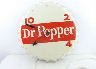 Vintage Dr Pepper Bottle Cap Electric Clock Metal Tin Sign Advertising