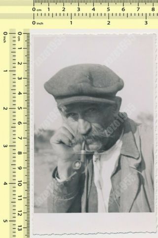 Old Man Smoking Tobacco Pipe Guy Smoke Portrait Vintage Photo Snapshot