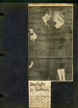 Vintage Clippings Marilyn Monroe&montgomery Clift " Misfits " Preview Feb.  1,  1961.