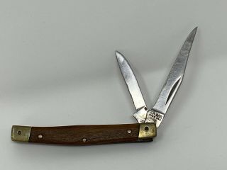 Vintage Ka - Bar 1058 Wood Handled Knife W/ Brass Bolsters & Liners