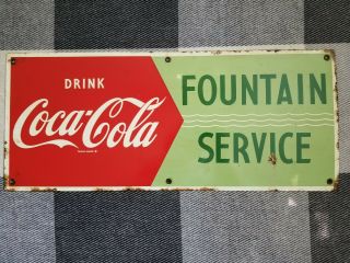 Vintage Coca - Cola Fountain Service Porcelain Sign