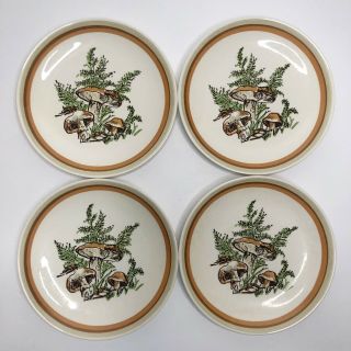 Vintage Retro 1970s Mushroom Fern Ceramic Serving Plates Set Of 4