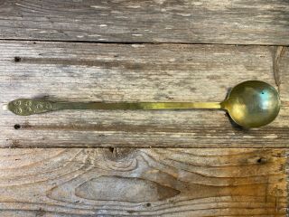 Brass Tasting Or Serving Ladle W/ Incised Hearts,  18th Century,  Rev War Period