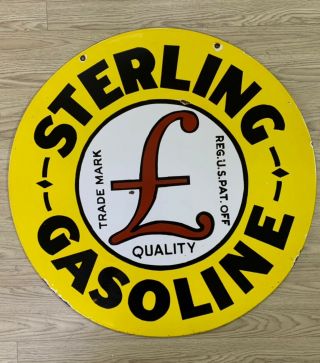 Vintage Sterling Gasoline 30” Double Sided Porcelain Enamel Sign.