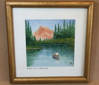 Oil On Board Painting By A.  Lee 1959 Vermilion Lake Mount Rundle Canoe