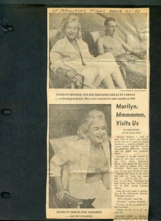 Vintage News Clippings,  Marilyn Monroe&joe Domaggio In Florida,  March 23 - 25 1961