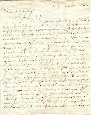 1783,  Hms Providence,  British Troop Transport,  Payment Supplies,  Letter