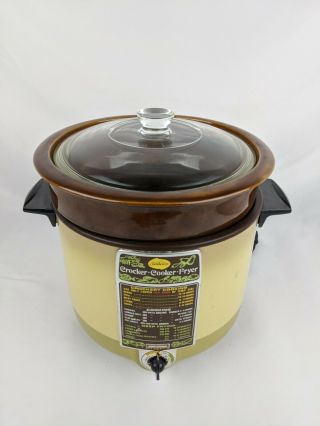 Vintage Sunbeam Crocker Cooker Fryer Harvest Gold - Usa - Crock Pot Deep