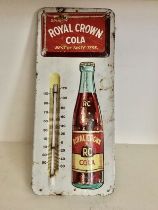 Vintage Royal Crown Cola Thermometer Sign Rc Tin Soda Pop Coke Drink Glass Store