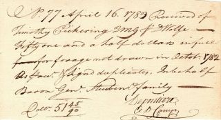 1783.  Gen.  Von Steuben,  Timothy Pickering,  Payment For Steuben And Family