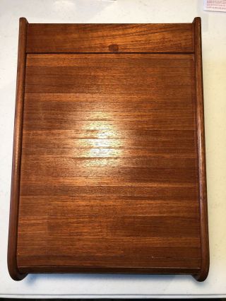 Vintage Mid Century Danish Teak Tech Rolltop Wood File Box 2