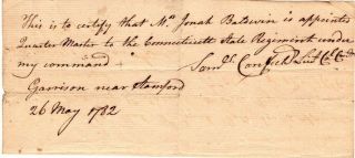 1782,  Scarce,  Field Commission,  Colonel Samuel Canfield,  Signed Jonah Baldwin