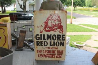 Large Gilmore Red Lion Gasoline Gas Station 36 " Metal Sign
