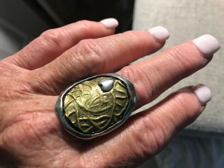 Vintage Unique Signed Silver,  Brass Ring,  Size 8 3/4 " 15 Grams