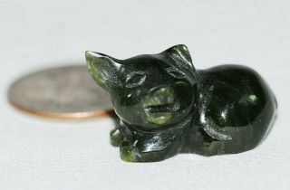 Vintage 1.  25 " Miniature Dark Green Carved Jade Pig Figure Hog