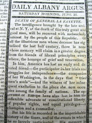 2 1834 newspapers w DEATH of American Revolutionary War FRENCH GENERAL LAFAYETTE 2