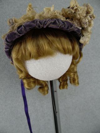 Antique Purple Lacy & Flower Doll Hat For French Or German Doll For Tlc Restore