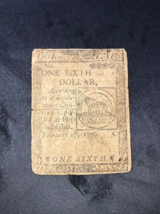 Revolutionary War One Sixth Dollar February 17,  1776 Philadelphia,  Hall & Sellers