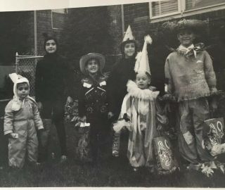 Halloween Kids Clown Cowboy Costumes Masks 1960s Vintage Photo