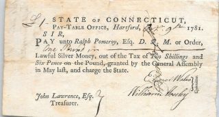 Revolutionary War Connecticut General Jedediah Huntington Signed Document 1781