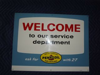 Vintage 1965 Pennzoil " Welcome To Our Service Department " Sign