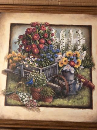 Vintage Home Garden Party 74388 Spring Song Wheelbarrow Pansies Picture Frame 2
