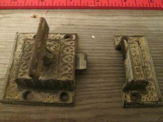 Vintage Victorian Eastlake Cast Iron T Handle Latch & Keeper - Very Decorative 2