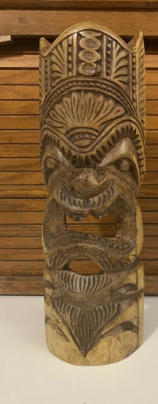 Vintage Wood Carved Tiki Statue - Over 12 In Tall