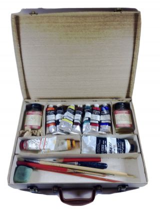 Vintage Permanent Pigments Oil Paints Set With Brushes,  Etc.  And Box
