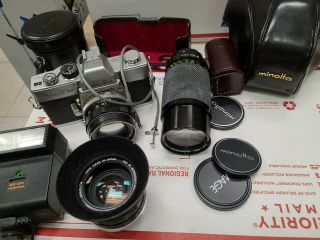 Vintage Minolta Srt 101 Silver Camera,  Mc Rokkor - Pf 55mm F/1.  4 Lens Plus More
