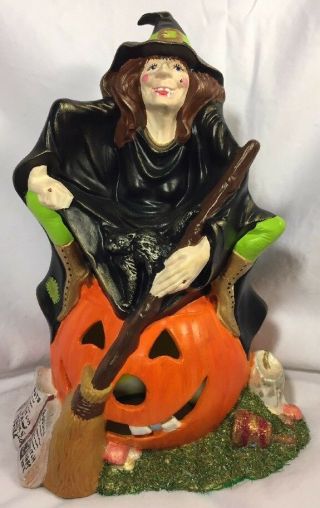 Vintage 1972 Byron Molds Ceramic Halloween Witch On Jack O 