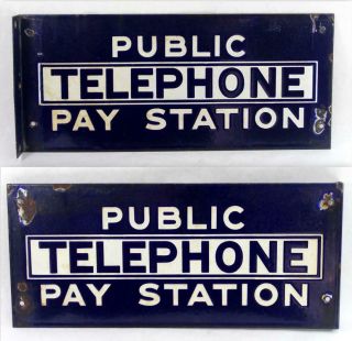 Rare Vintage Public Telephone Pay Station Two Sided Porcelain Enamel Flange Sign