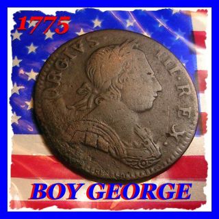 1775 Boy George Iii Half Penny Colonial Of American Revolutionary War Coin Rr