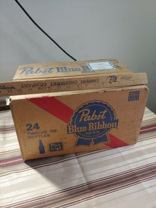 Vintage 1960s Pabst Blue Ribbon Beer 24 Bottle Cardboard Beer Case Double Top
