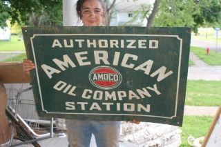 Large Amoco Authorized American Oil Gas Station 36 " Metal Sign
