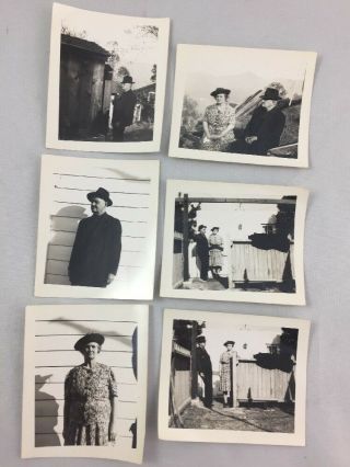 Vintage 6 Photos Black White Older Couple Man In Hat Lady In Dress 1940/50 