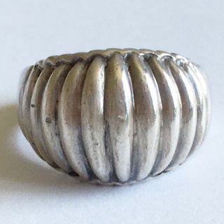 Vintage 925 Solid Silver Ribbed Modernist Design Band Ring Size R U.  K 7.  9 Grams 3