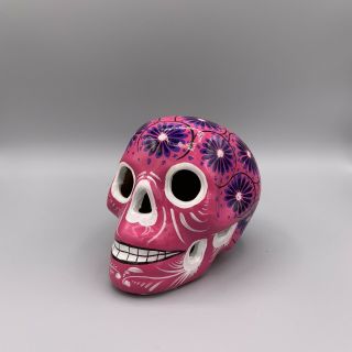 Mexican Sugar Skull Hand Painted Ceramic Pink 6’