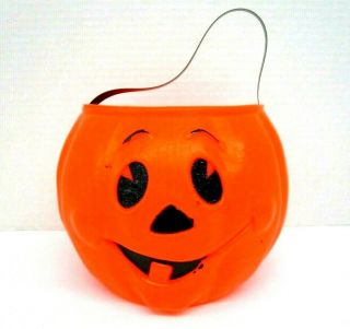 Vintage Halloween Blow Mold Happy Face Pumpkin Candy Bucket Trick Or Treat