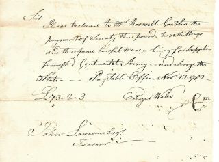 Revolutionary War Connecticut Pay Order Eleazar Wales Supplies For Army 1782