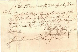 1782,  Oliver Wolcott,  William Moseley,  Signed Payorder,  Lt.  Jonathan Phelps