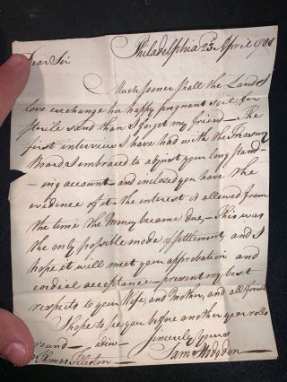 1788 Revolutionary War Officer Letter Samuel Hodgdon George Washington