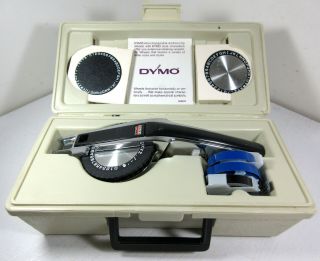 Vintage Dymo 1570 Deluxe Tapewriter Label Maker W/ Hard Case Letter Wheels Tape